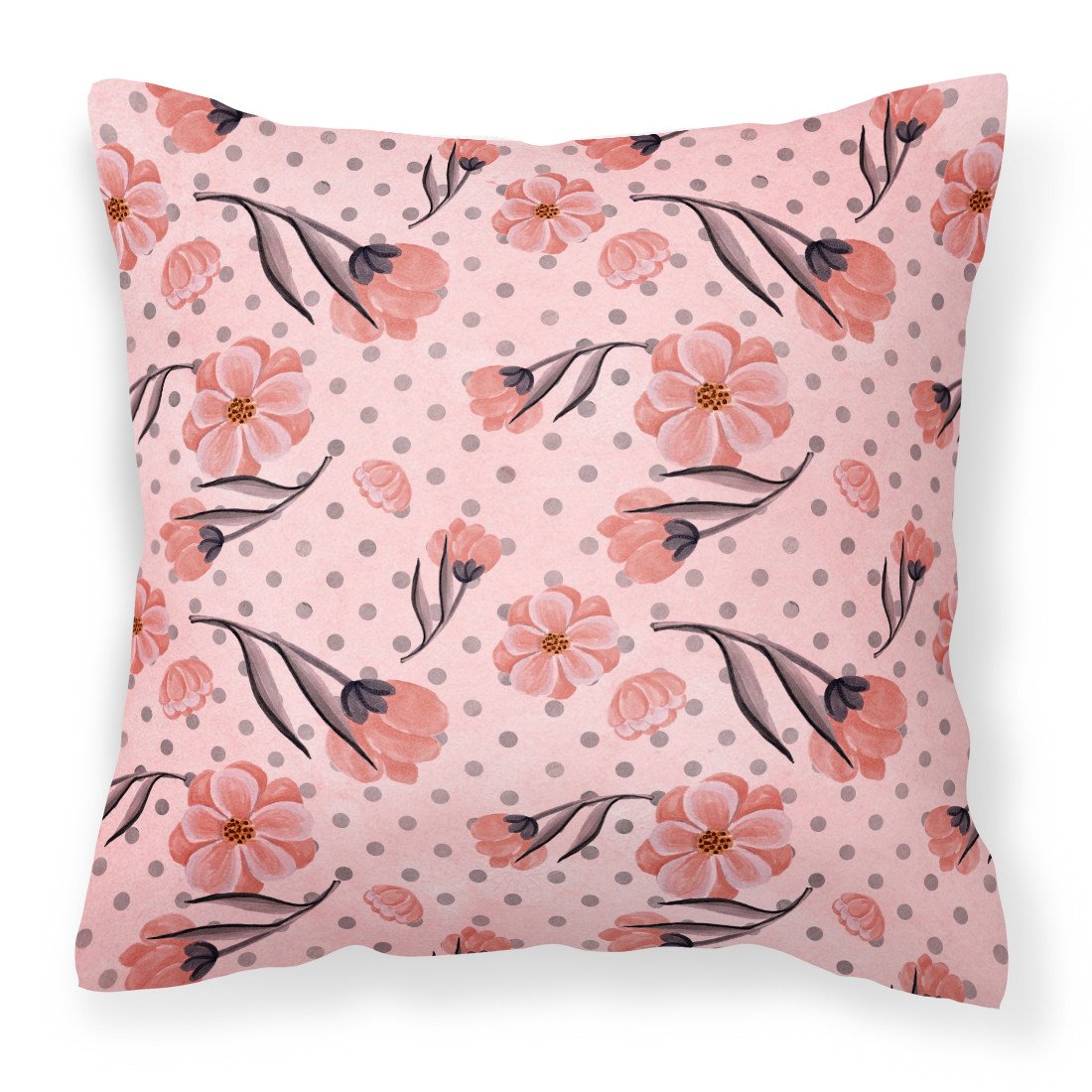Pink Flowers and Polka Dots Fabric Decorative Pillow BB7499PW1818 by Caroline's Treasures