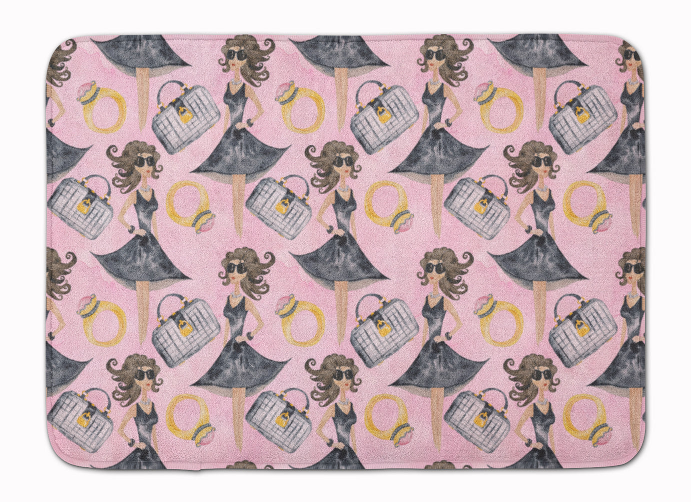 Watercolor Fashion Diva on Pink Machine Washable Memory Foam Mat BB7500RUG - the-store.com