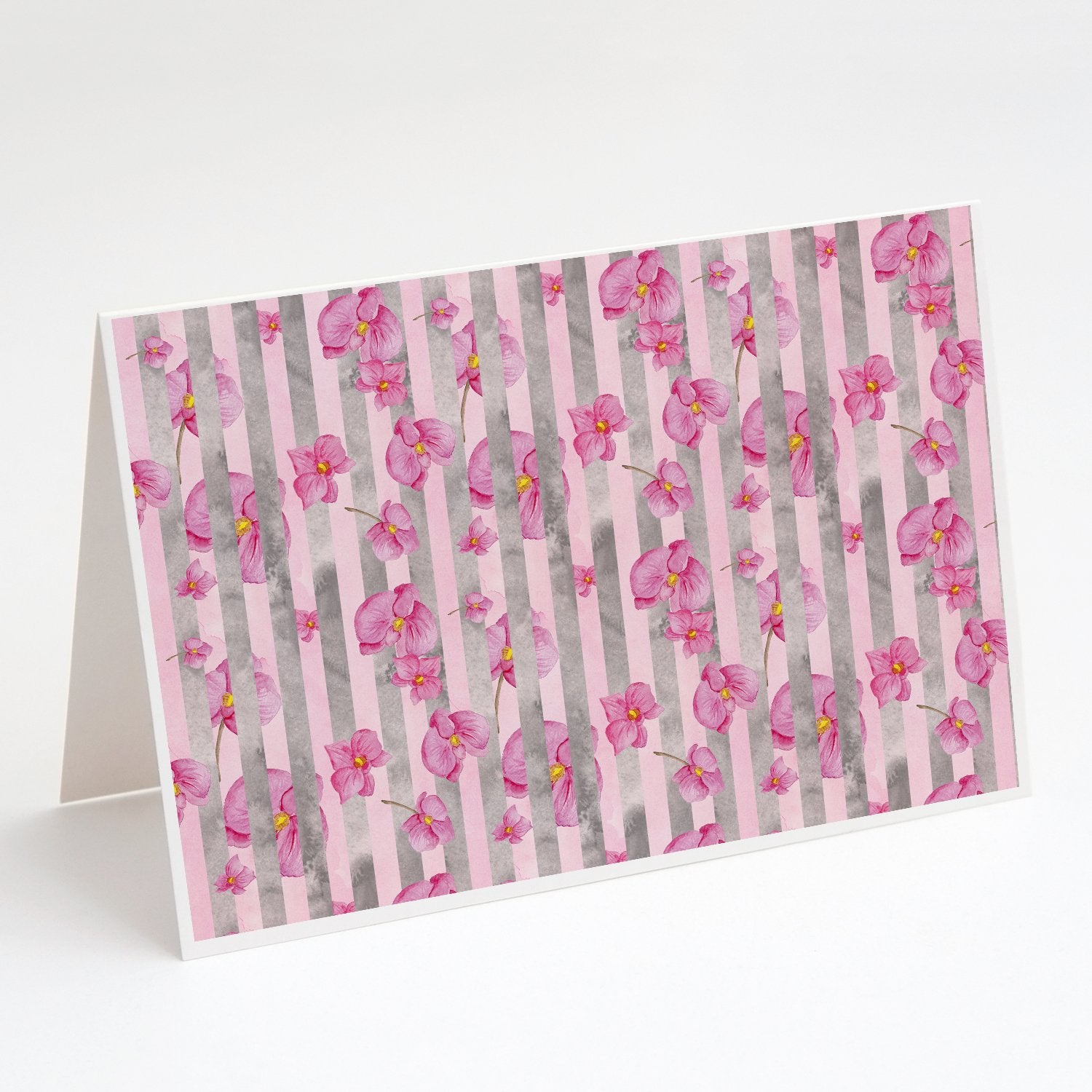 Buy this Watercolor Pink Flowers Grey Stripes Greeting Cards and Envelopes Pack of 8