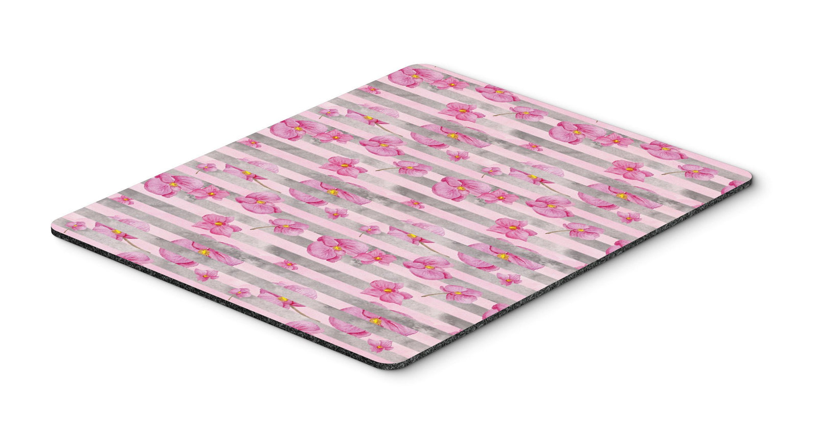 Watercolor Pink Flowers Grey Stripes Mouse Pad, Hot Pad or Trivet BB7502MP by Caroline's Treasures