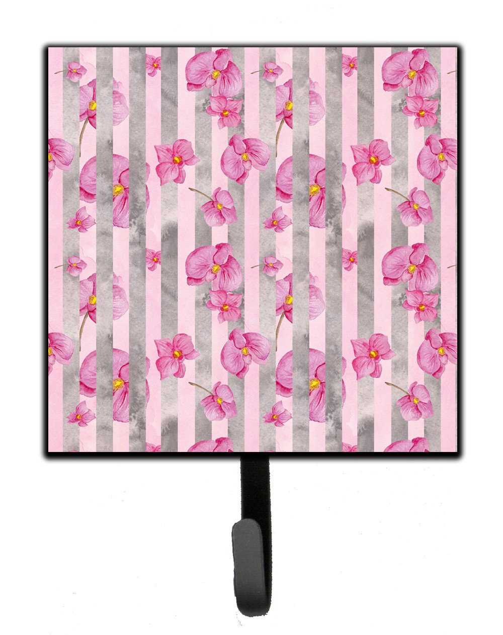 Watercolor Pink Flowers Grey Stripes Leash or Key Holder BB7502SH4 by Caroline&#39;s Treasures