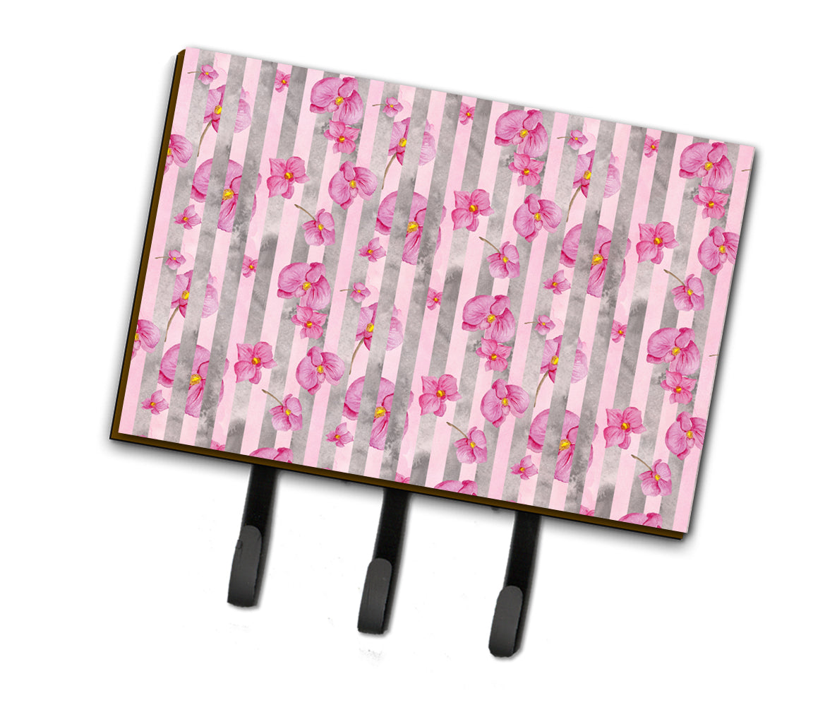 Watercolor Pink Flowers Grey Stripes Leash or Key Holder BB7502TH68  the-store.com.