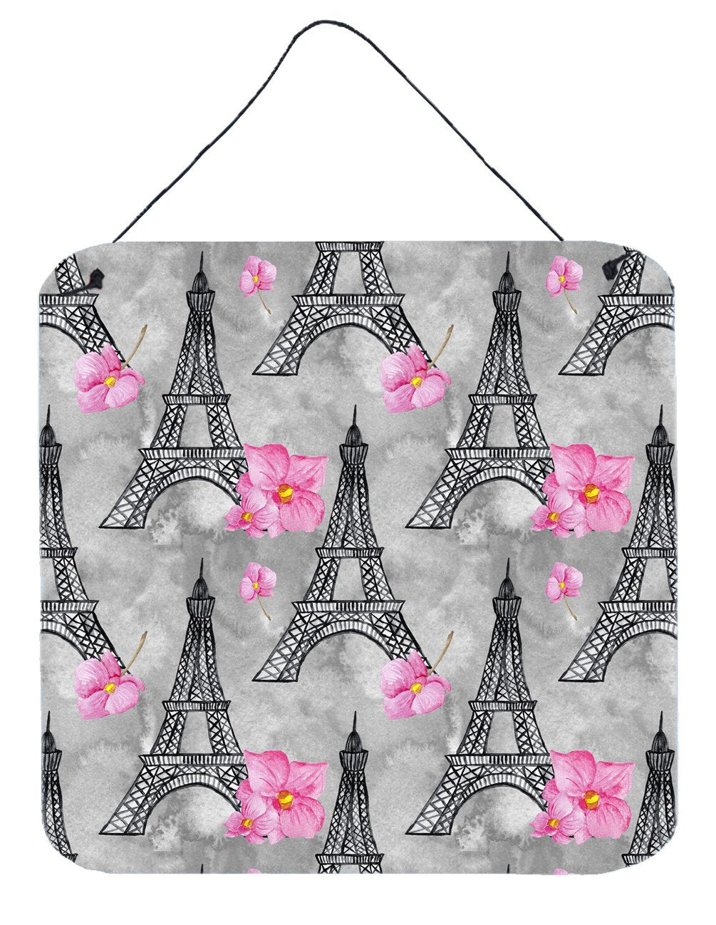 Watercolor Pink Flowers Eiffel Tower Wall or Door Hanging Prints BB7503DS66 by Caroline&#39;s Treasures