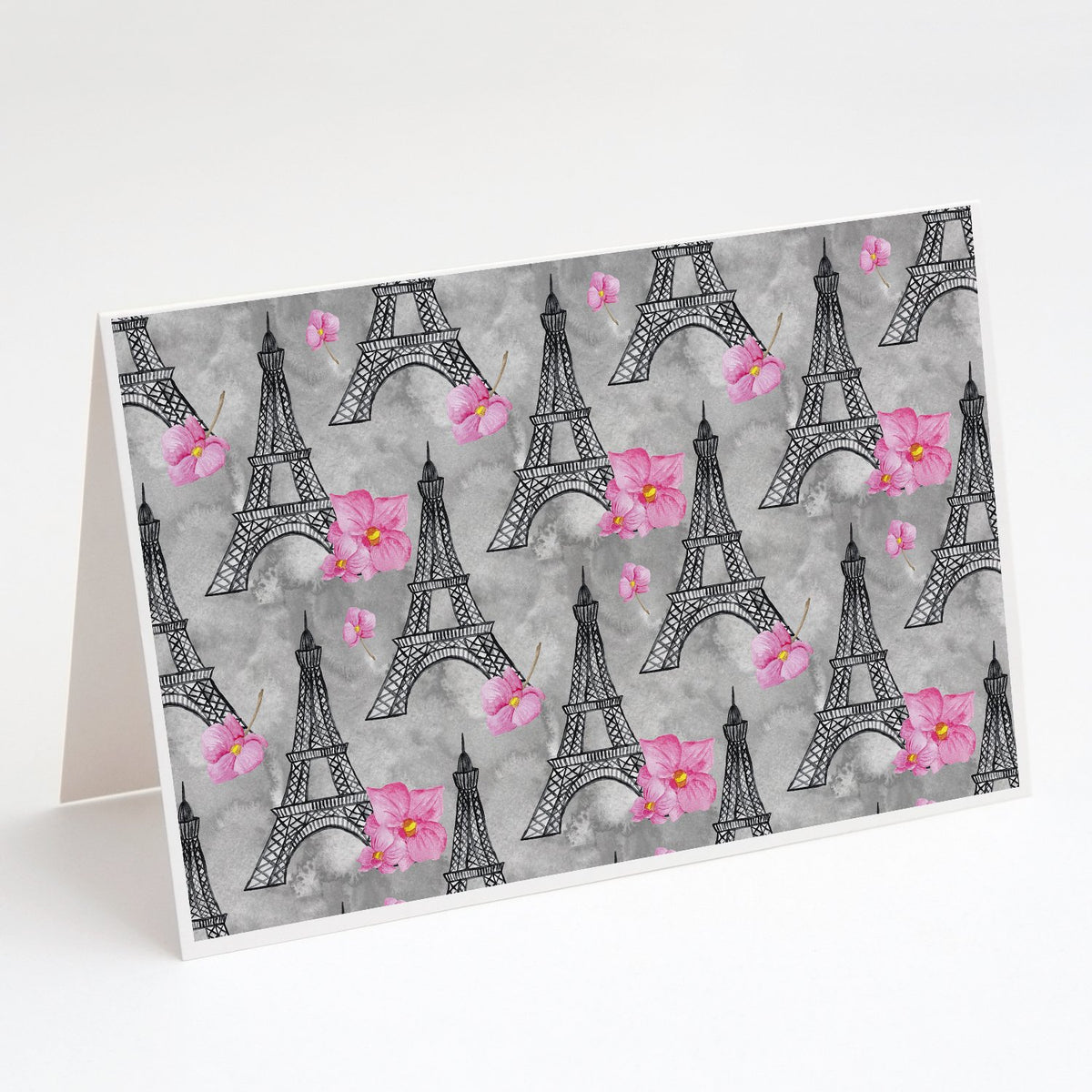 Buy this Watercolor Pink Flowers Eiffel Tower Greeting Cards and Envelopes Pack of 8