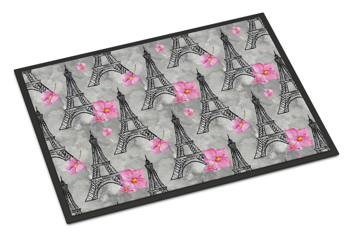 Watercolor Pink Flowers Eiffel Tower Indoor or Outdoor Mat 24x36 BB7503JMAT by Caroline&#39;s Treasures