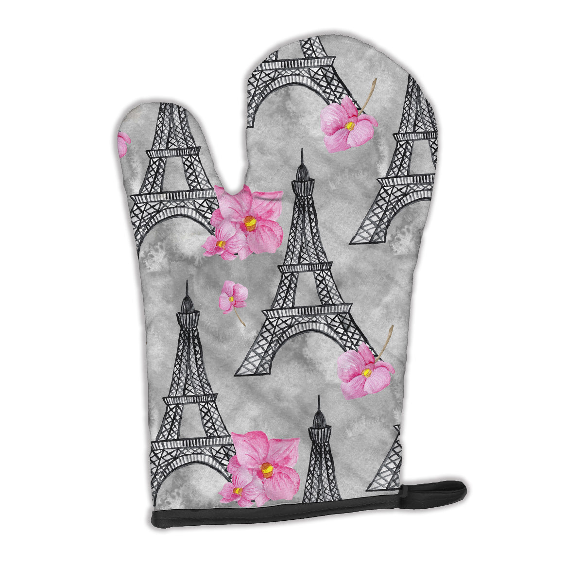 Watercolor Pink Flowers Eiffel Tower Oven Mitt BB7503OVMT  the-store.com.