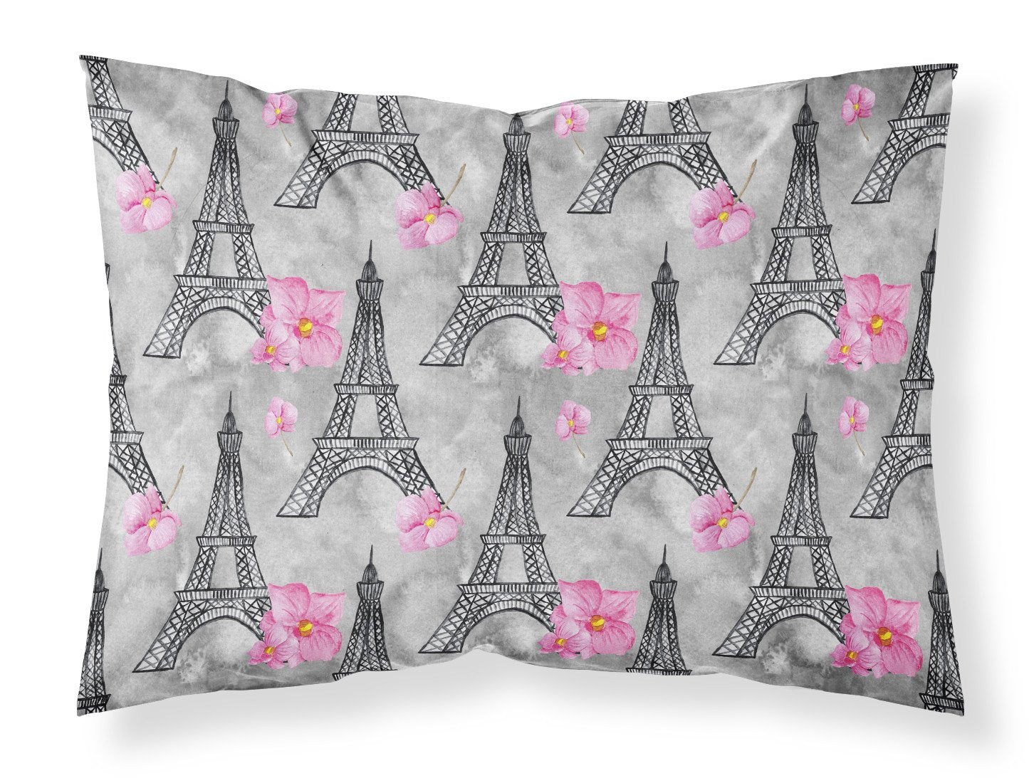 Watercolor Pink Flowers Eiffel Tower Fabric Standard Pillowcase BB7503PILLOWCASE by Caroline's Treasures