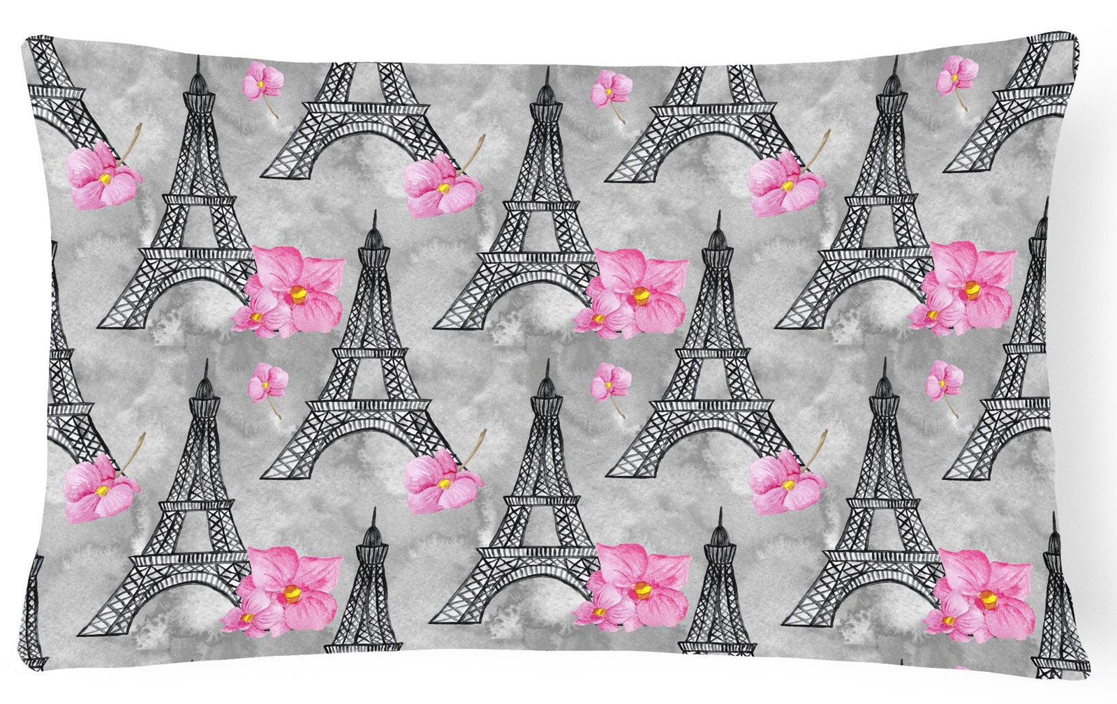 Watercolor Pink Flowers Eiffel Tower Canvas Fabric Decorative Pillow BB7503PW1216 by Caroline's Treasures