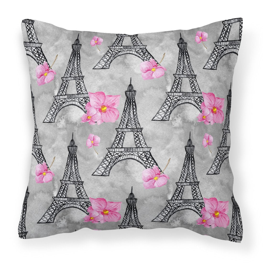 Watercolor Pink Flowers Eiffel Tower Fabric Decorative Pillow BB7503PW1818 by Caroline's Treasures