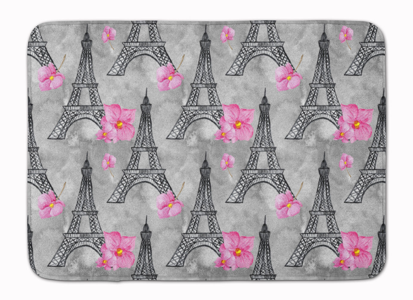 Watercolor Pink Flowers Eiffel Tower Machine Washable Memory Foam Mat BB7503RUG - the-store.com