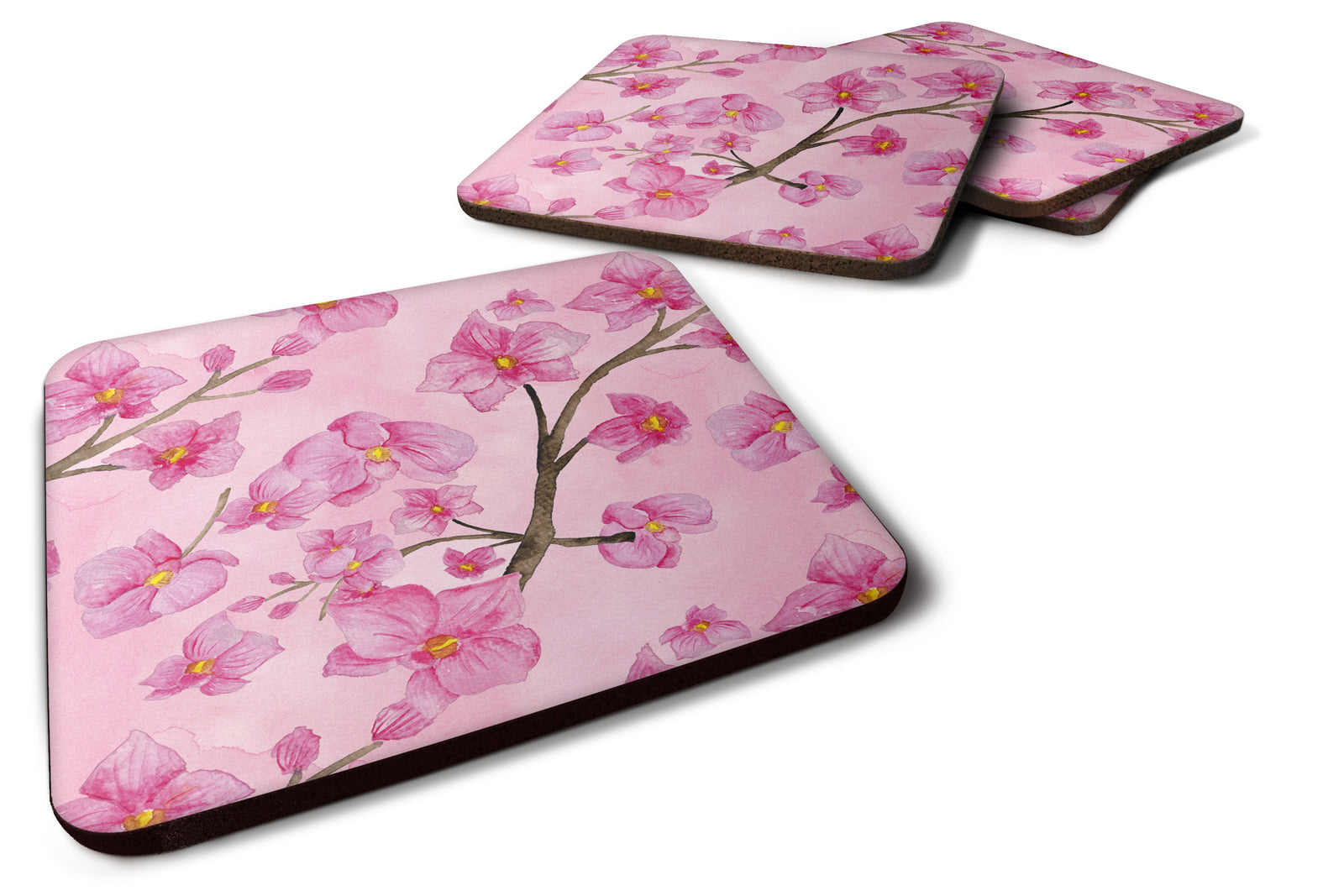 Watercolor Pink Flowers Foam Coaster Set of 4 BB7505FC - the-store.com