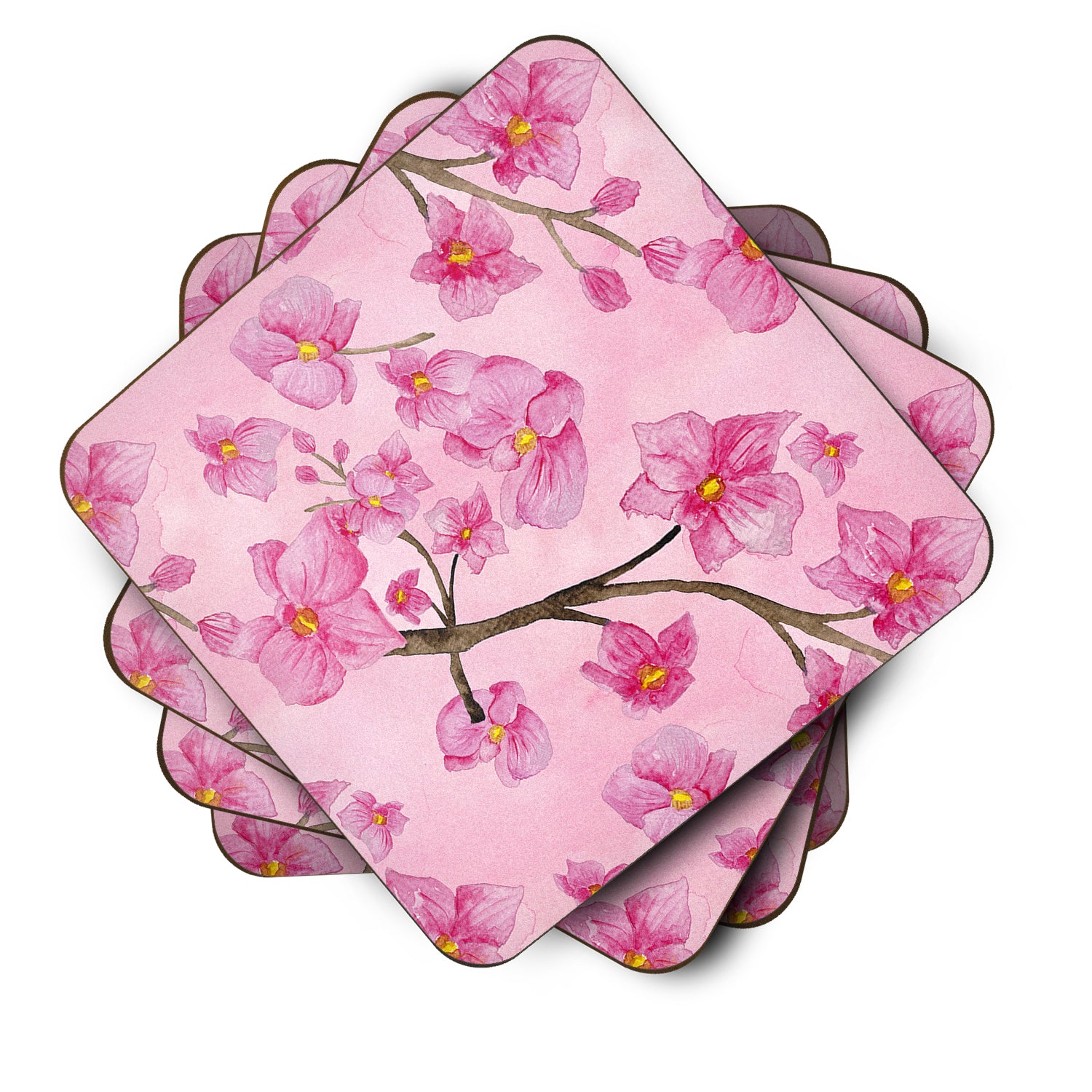 Watercolor Pink Flowers Foam Coaster Set of 4 BB7505FC - the-store.com