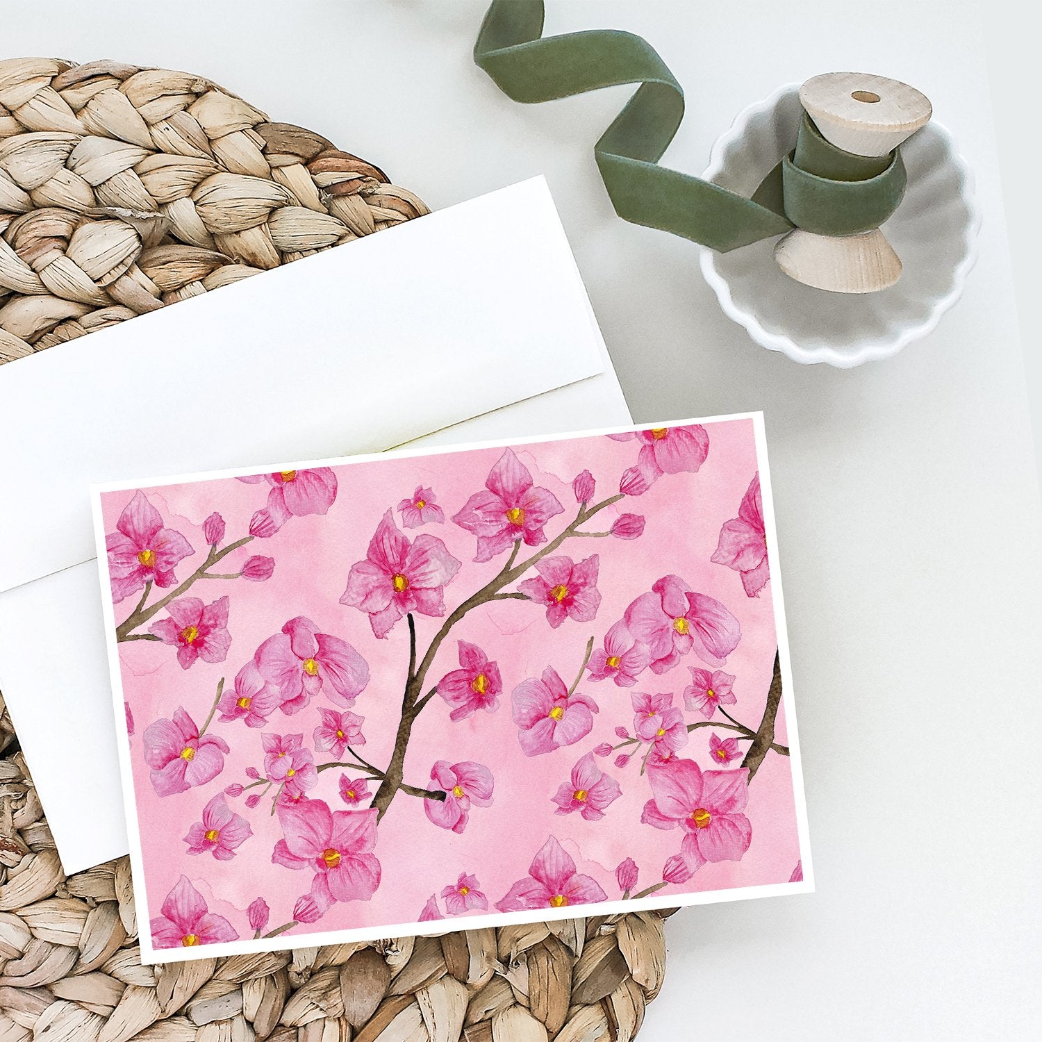 Watercolor Pink Flowers Greeting Cards and Envelopes Pack of 8 - the-store.com