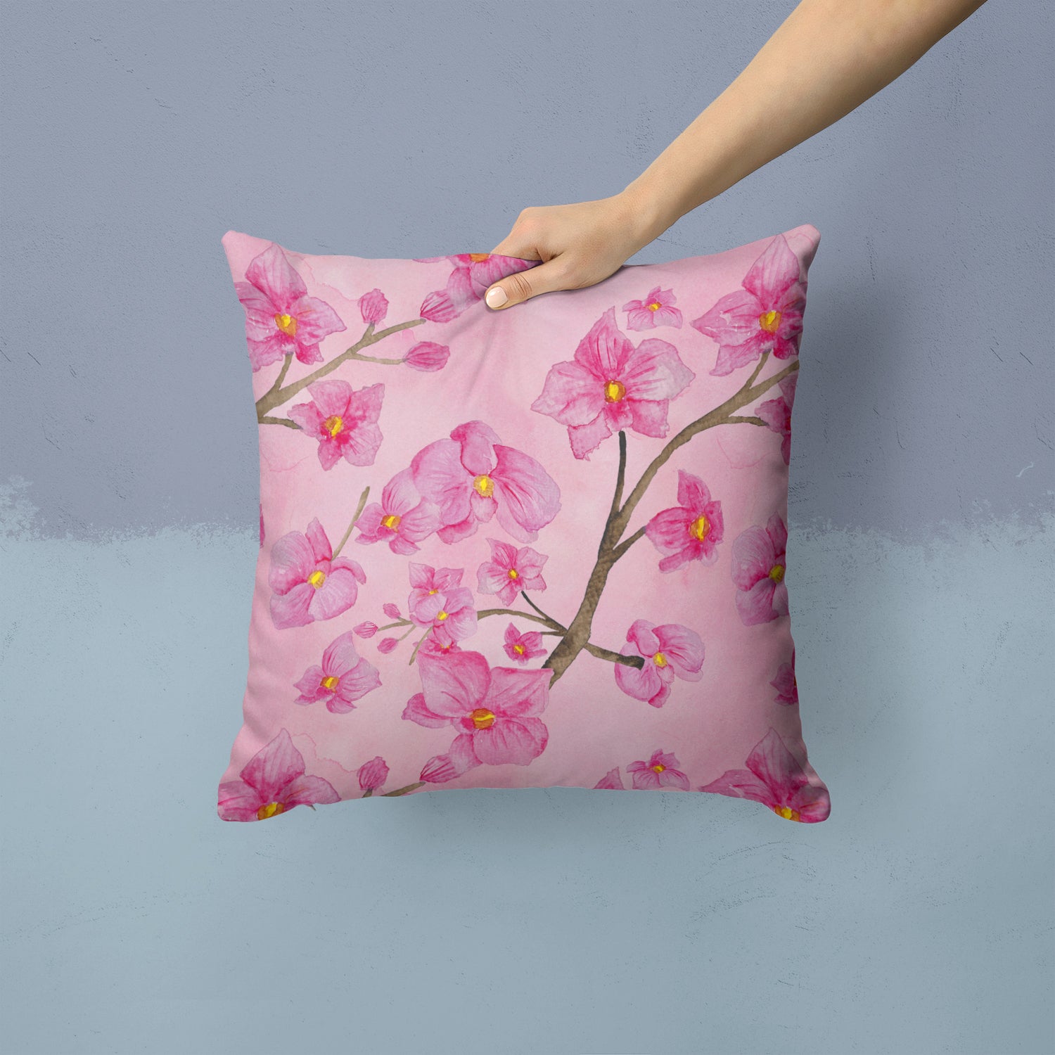 Watercolor Pink Flowers Fabric Decorative Pillow BB7505PW1414 - the-store.com