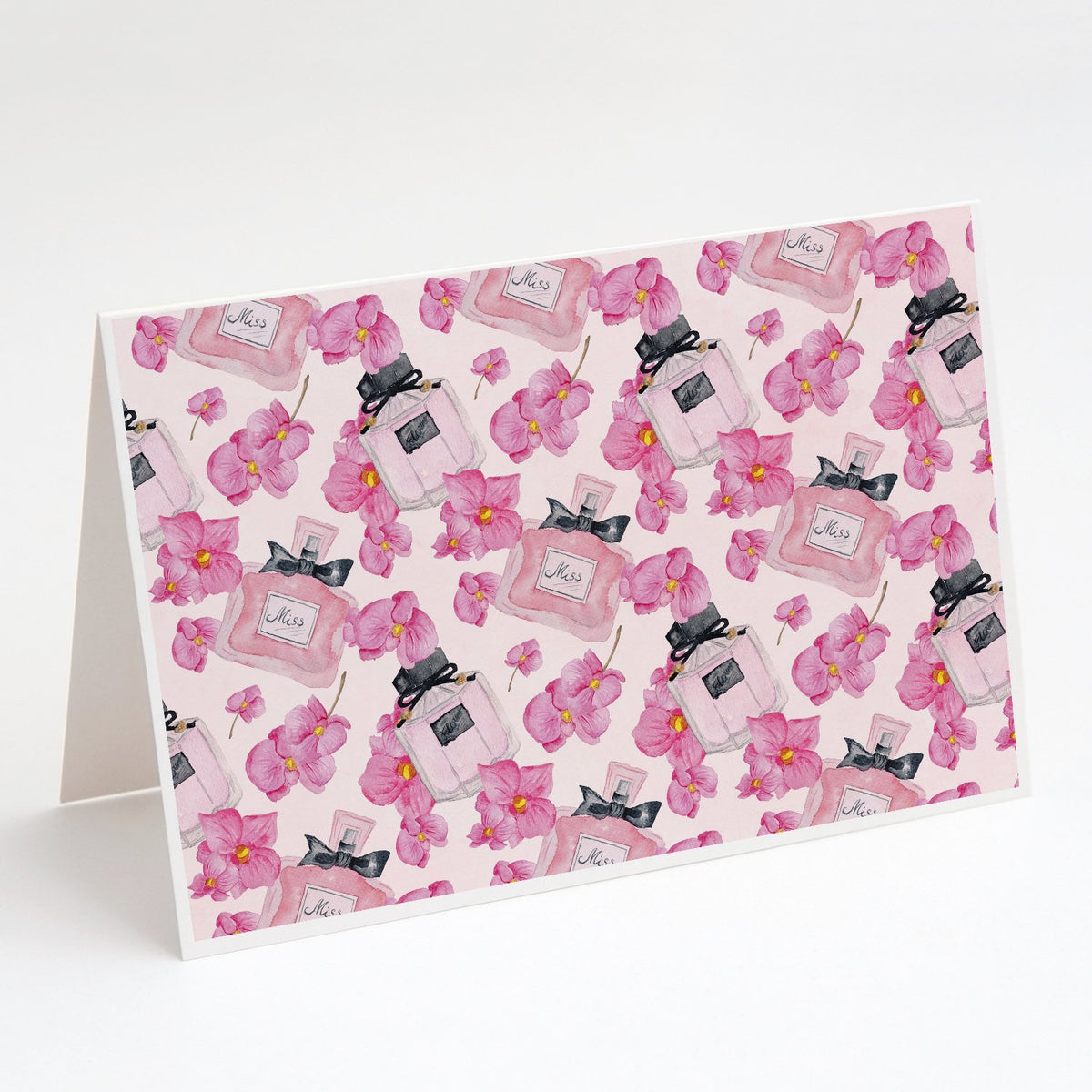 Buy this Watercolor Pink Flowers and Perfume Greeting Cards and Envelopes Pack of 8