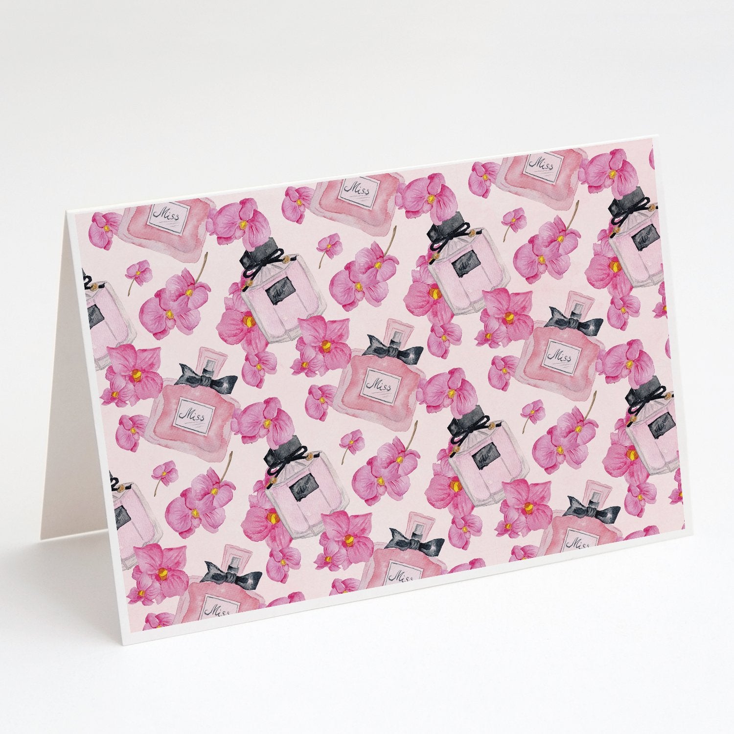Buy this Watercolor Pink Flowers and Perfume Greeting Cards and Envelopes Pack of 8