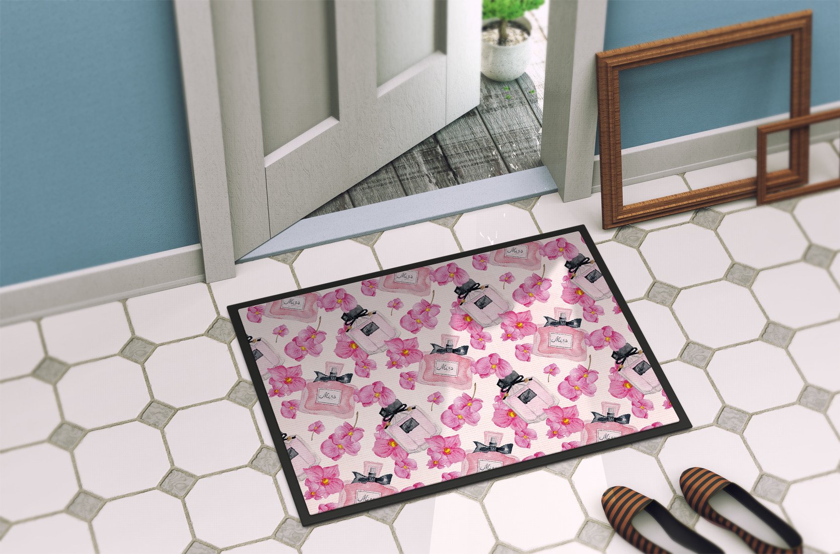 Watercolor Pink Flowers and Perfume Indoor or Outdoor Mat 24x36 BB7510JMAT by Caroline's Treasures