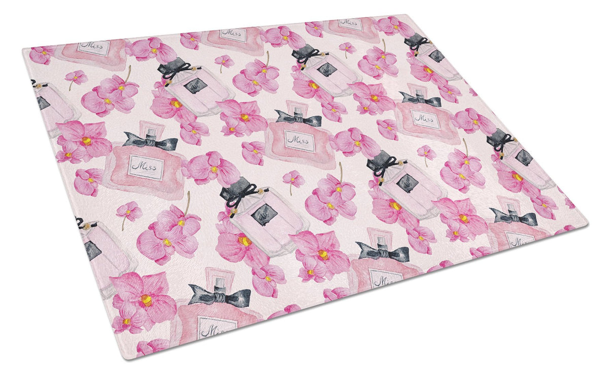Watercolor Pink Flowers and Perfume Glass Cutting Board Large BB7510LCB by Caroline&#39;s Treasures