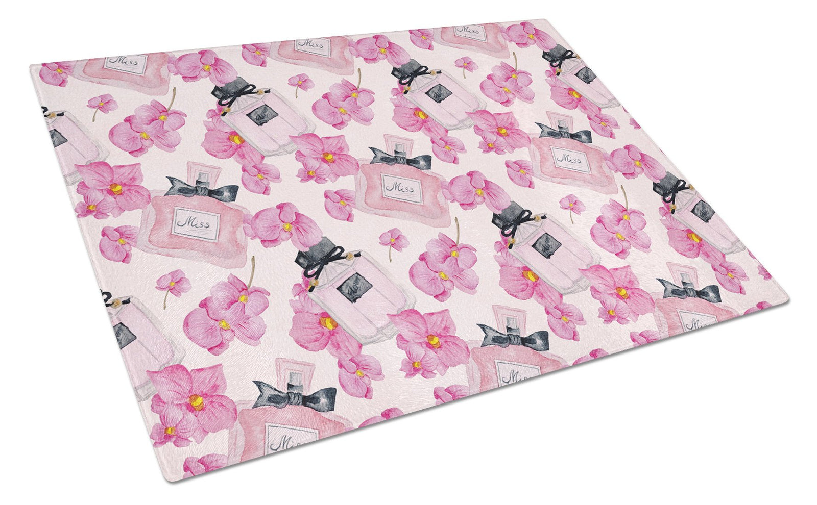 Watercolor Pink Flowers and Perfume Glass Cutting Board Large BB7510LCB by Caroline's Treasures
