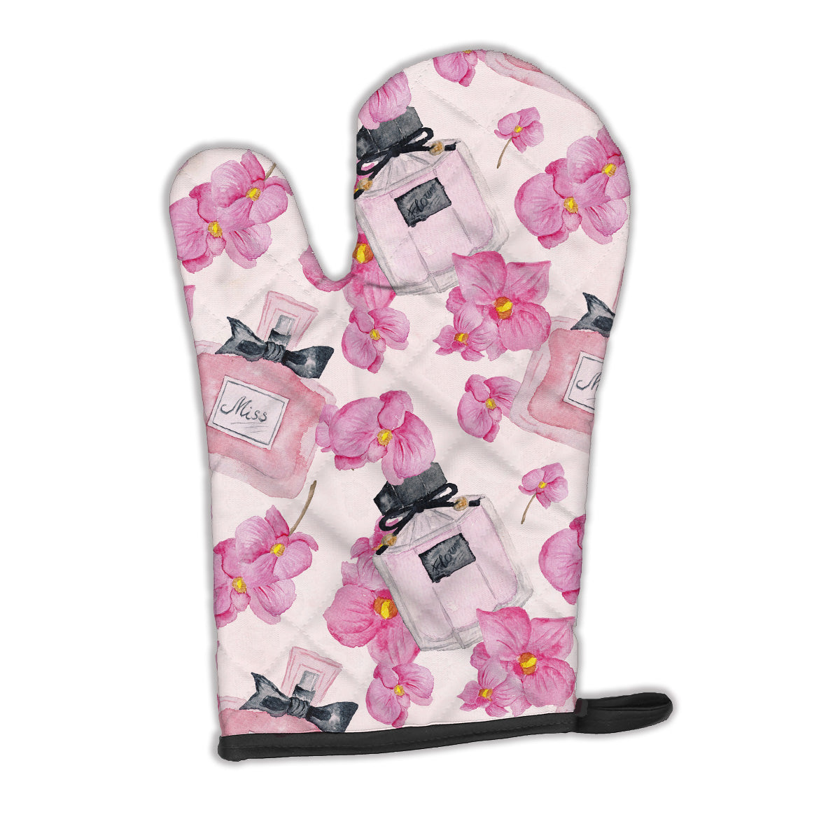 Watercolor Pink Flowers and Perfume Oven Mitt BB7510OVMT  the-store.com.