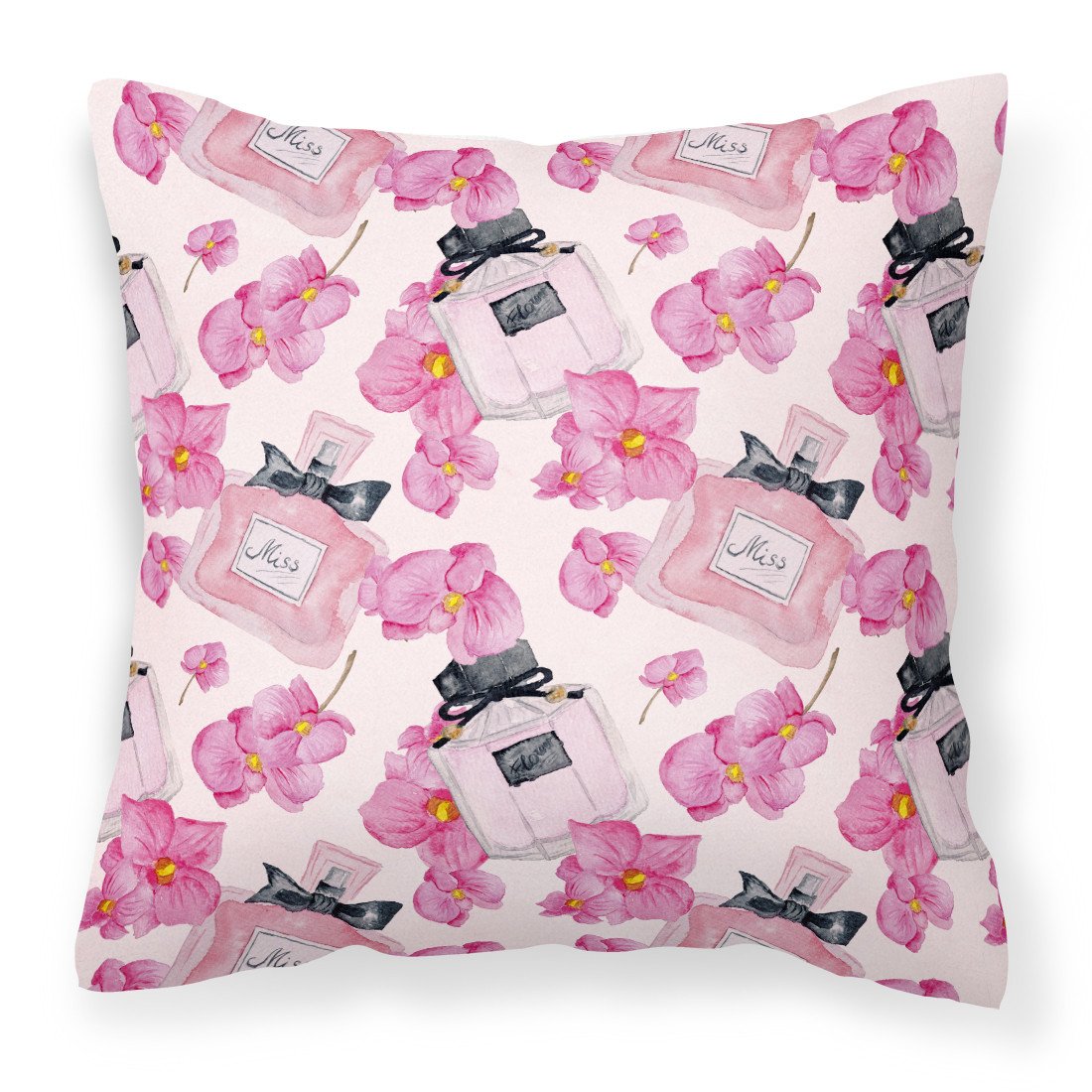 Watercolor Pink Flowers and Perfume Fabric Decorative Pillow BB7510PW1818 by Caroline's Treasures