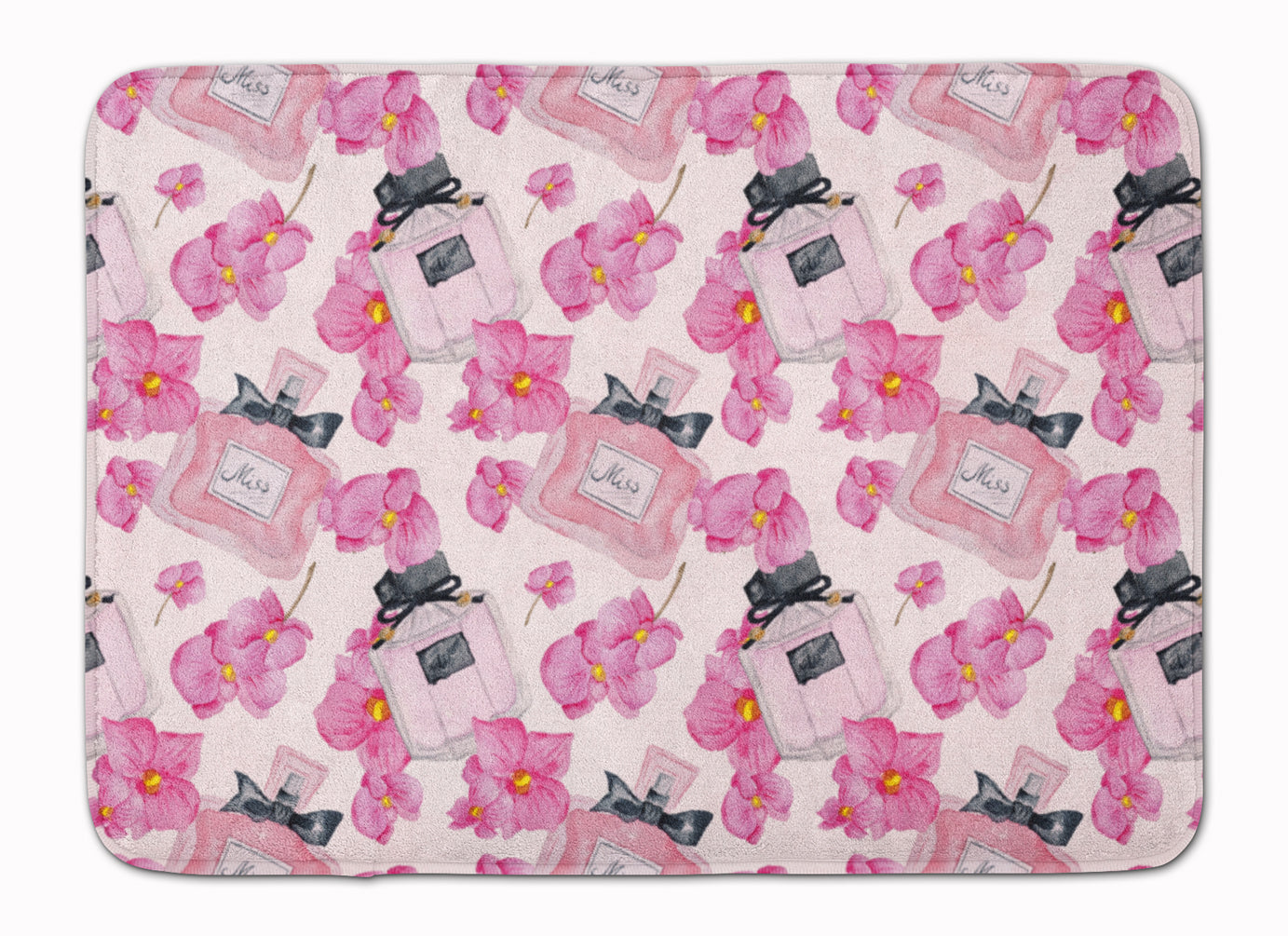 Watercolor Pink Flowers and Perfume Machine Washable Memory Foam Mat BB7510RUG - the-store.com