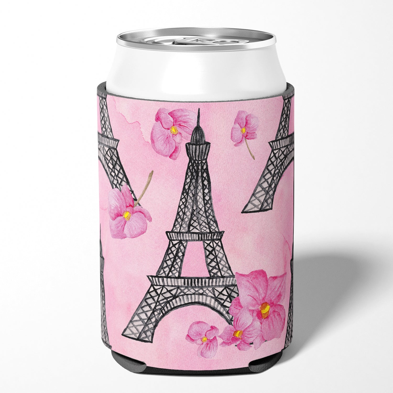 Watercolor Pink Flowers and Eiffel Tower Can or Bottle Hugger BB7511CC