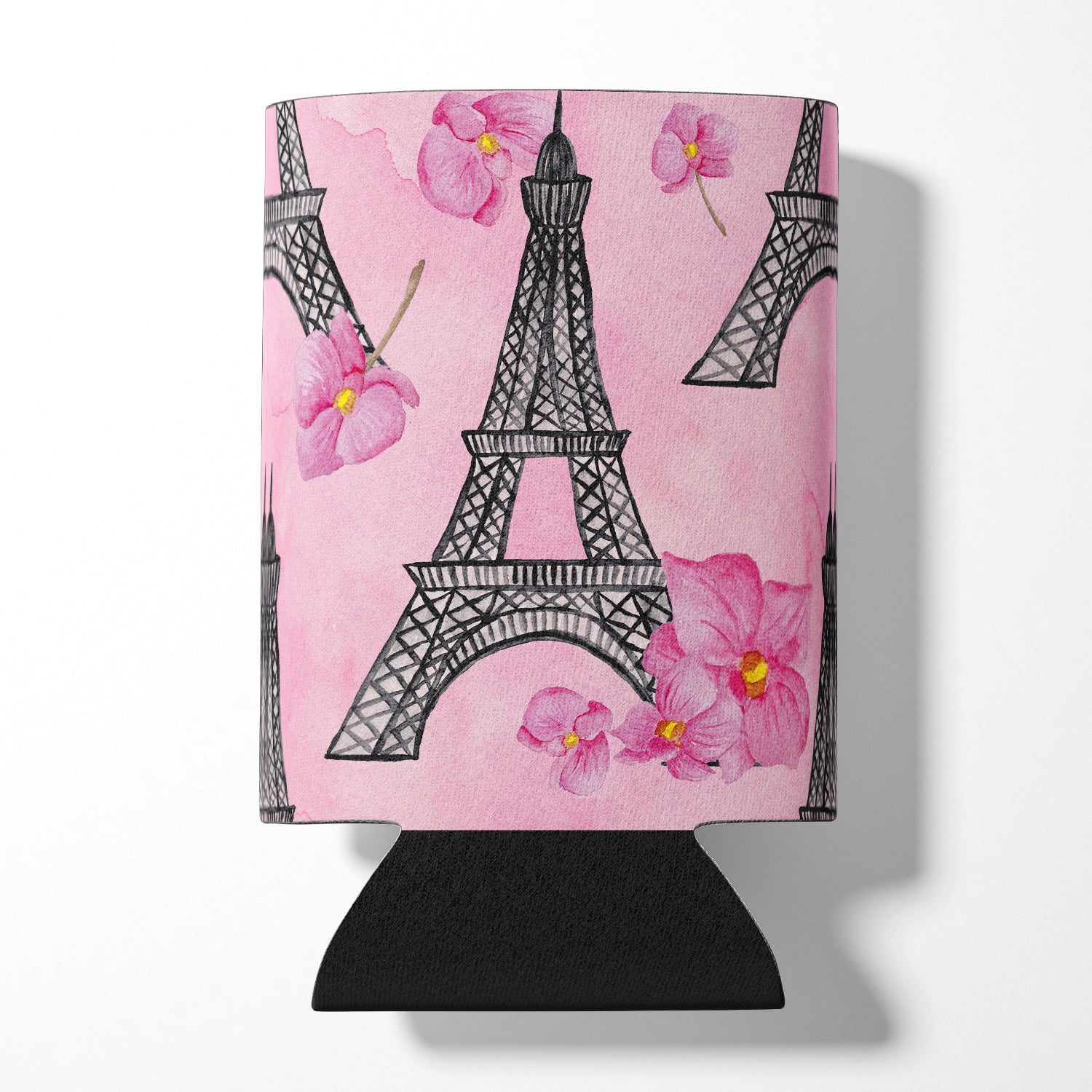 Watercolor Pink Flowers and Eiffel Tower Can or Bottle Hugger BB7511CC  the-store.com.