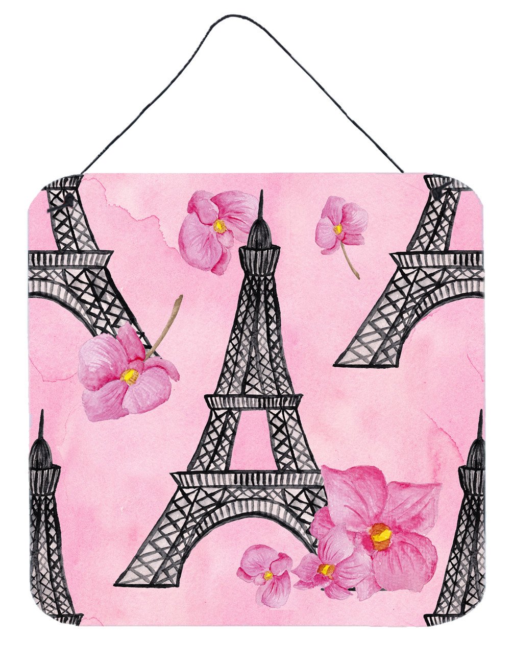 Watercolor Pink Flowers and Eiffel Tower Wall or Door Hanging Prints BB7511DS66 by Caroline&#39;s Treasures