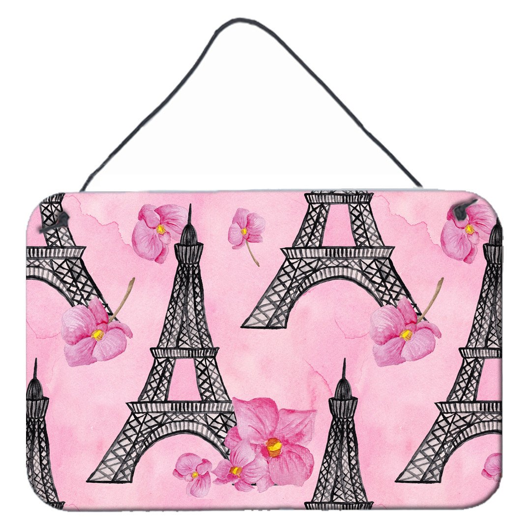 Watercolor Pink Flowers and Eiffel Tower Wall or Door Hanging Prints BB7511DS812 by Caroline's Treasures