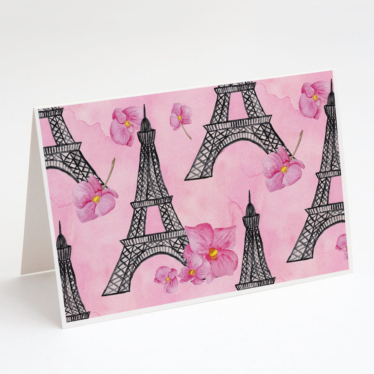 Buy this Watercolor Pink Flowers and Eiffel Tower Greeting Cards and Envelopes Pack of 8