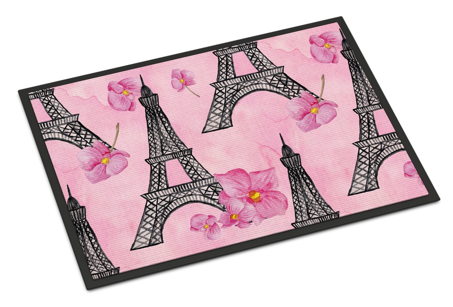 Watercolor Pink Flowers and Eiffel Tower Indoor or Outdoor Mat 24x36 BB7511JMAT by Caroline's Treasures