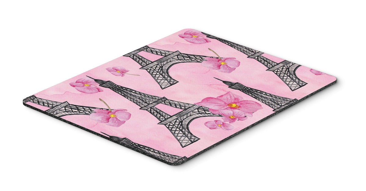 Watercolor Pink Flowers and Eiffel Tower Mouse Pad, Hot Pad or Trivet BB7511MP by Caroline&#39;s Treasures