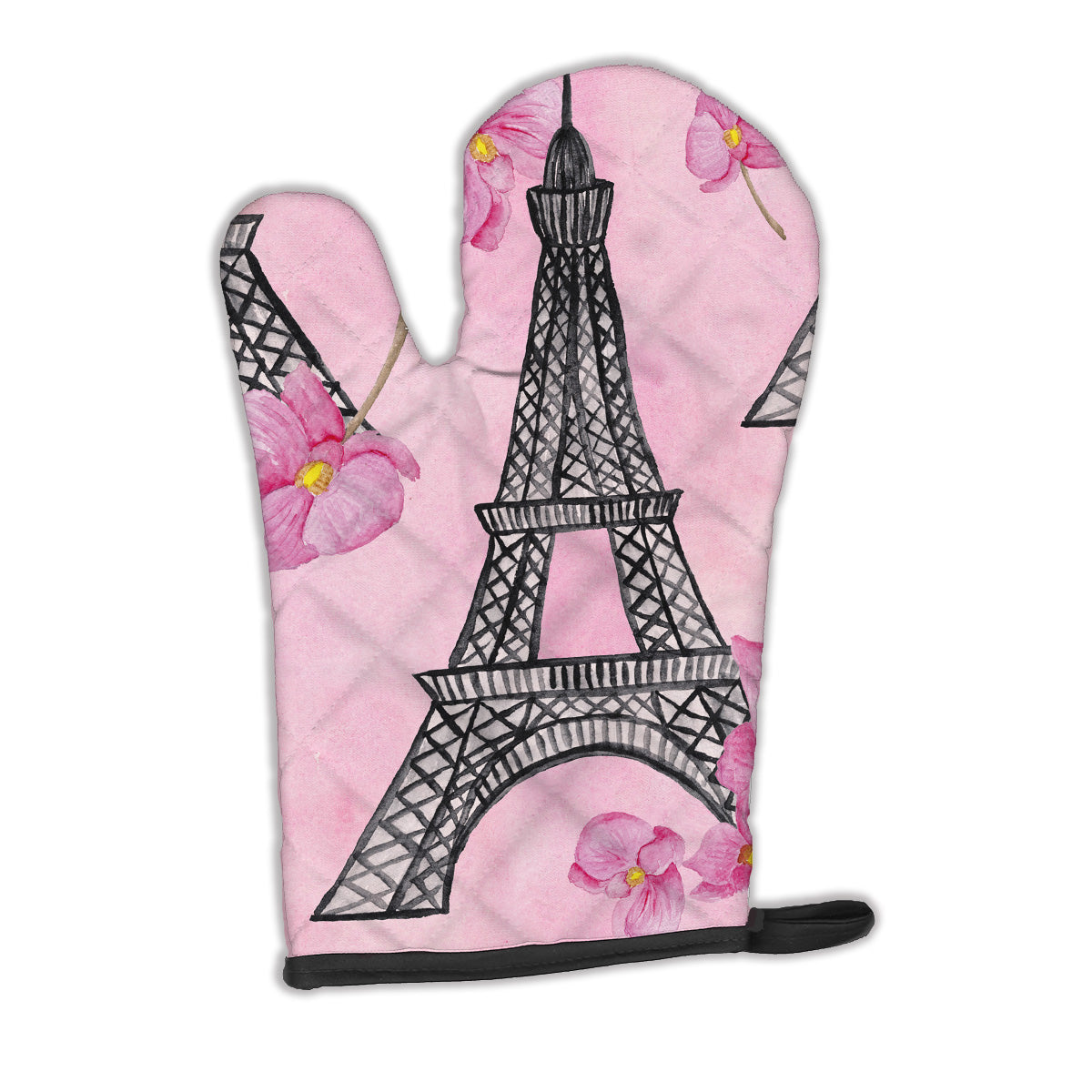 Watercolor Pink Flowers and Eiffel Tower Oven Mitt BB7511OVMT