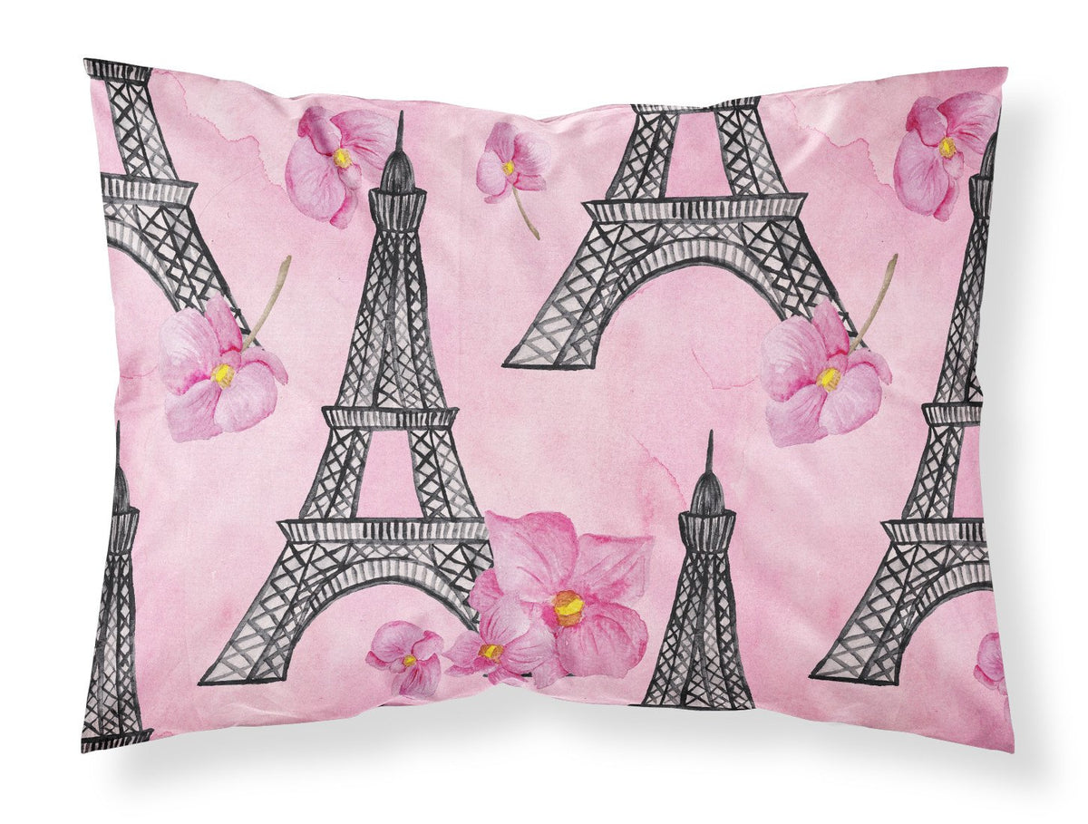 Watercolor Pink Flowers and Eiffel Tower Fabric Standard Pillowcase BB7511PILLOWCASE by Caroline&#39;s Treasures