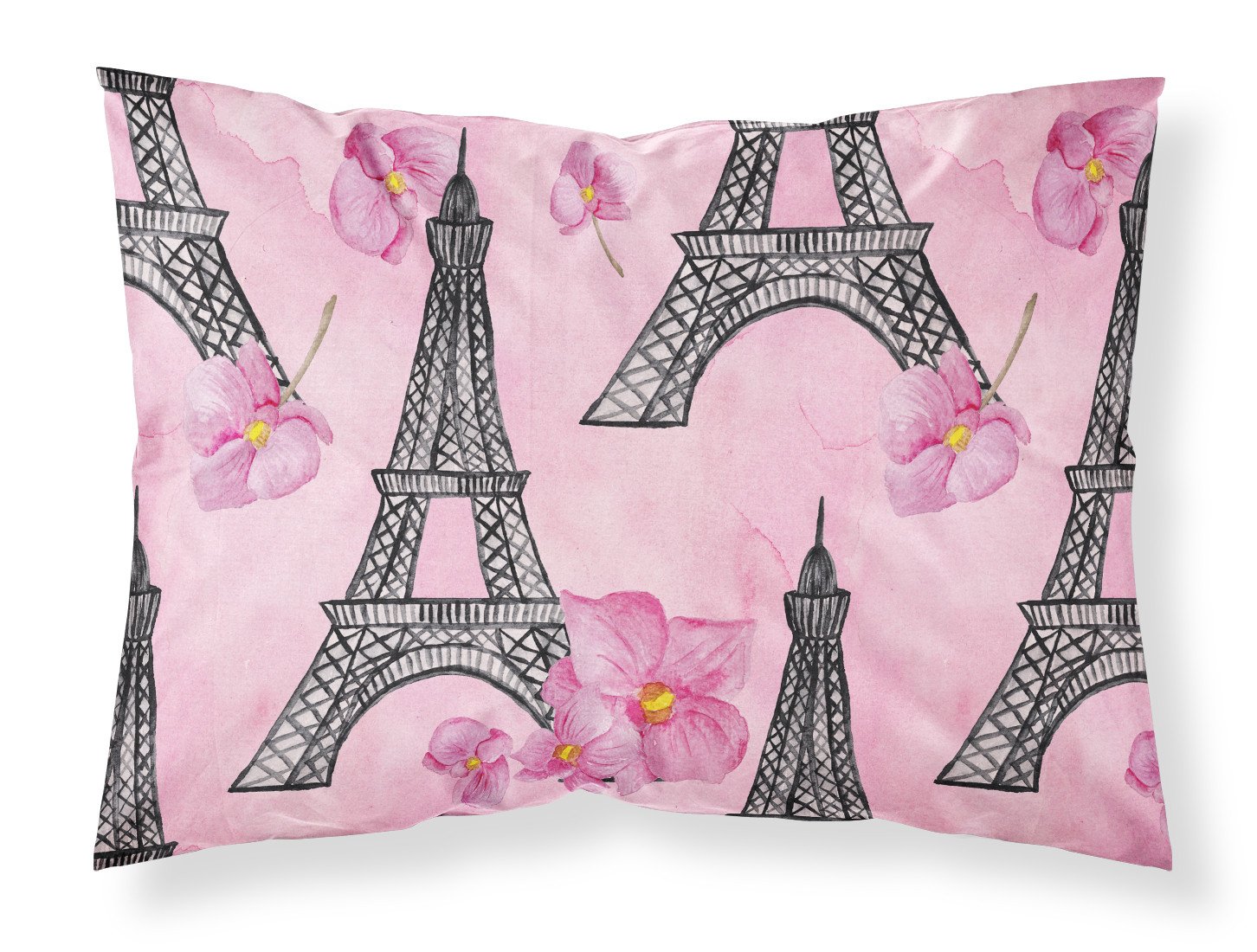 Watercolor Pink Flowers and Eiffel Tower Fabric Standard Pillowcase BB7511PILLOWCASE by Caroline's Treasures