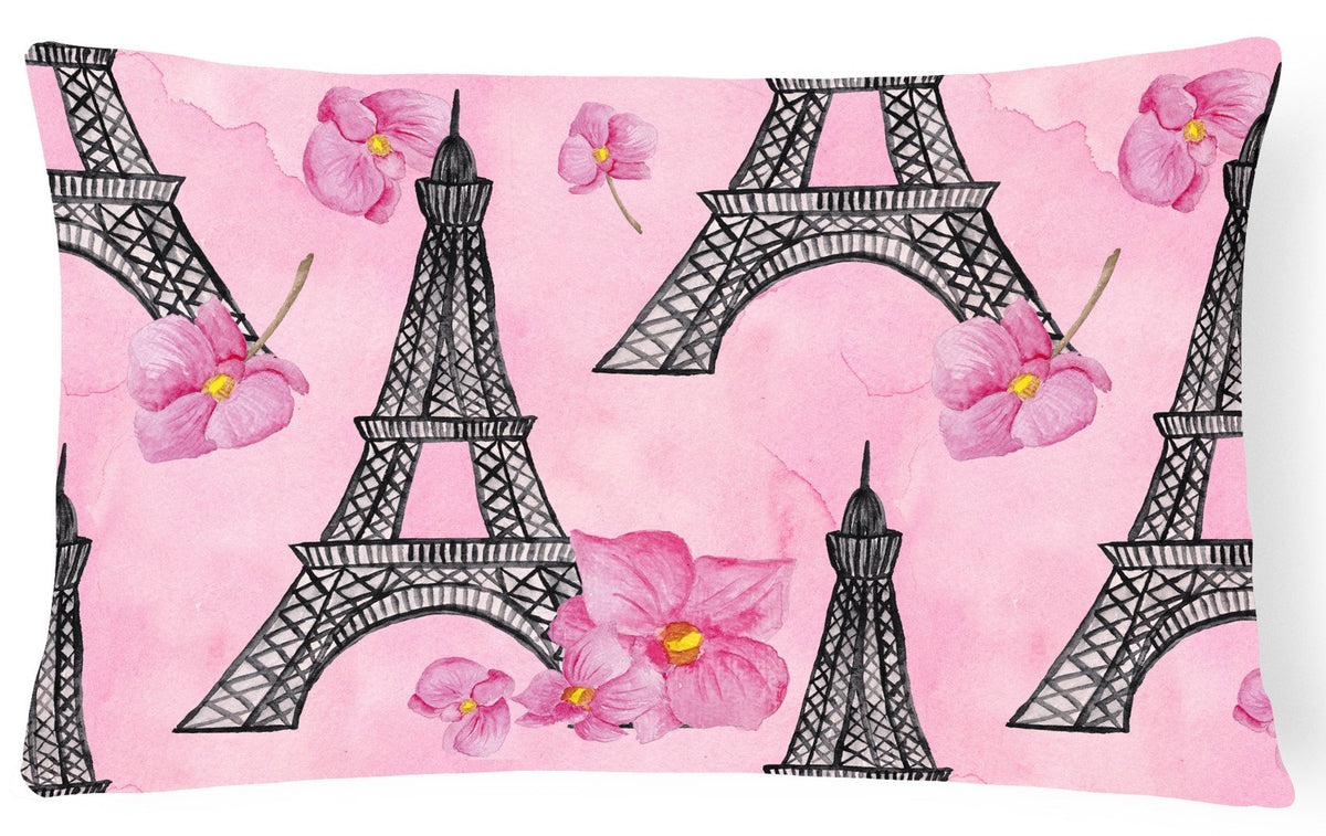 Watercolor Pink Flowers and Eiffel Tower Canvas Fabric Decorative Pillow BB7511PW1216 by Caroline&#39;s Treasures