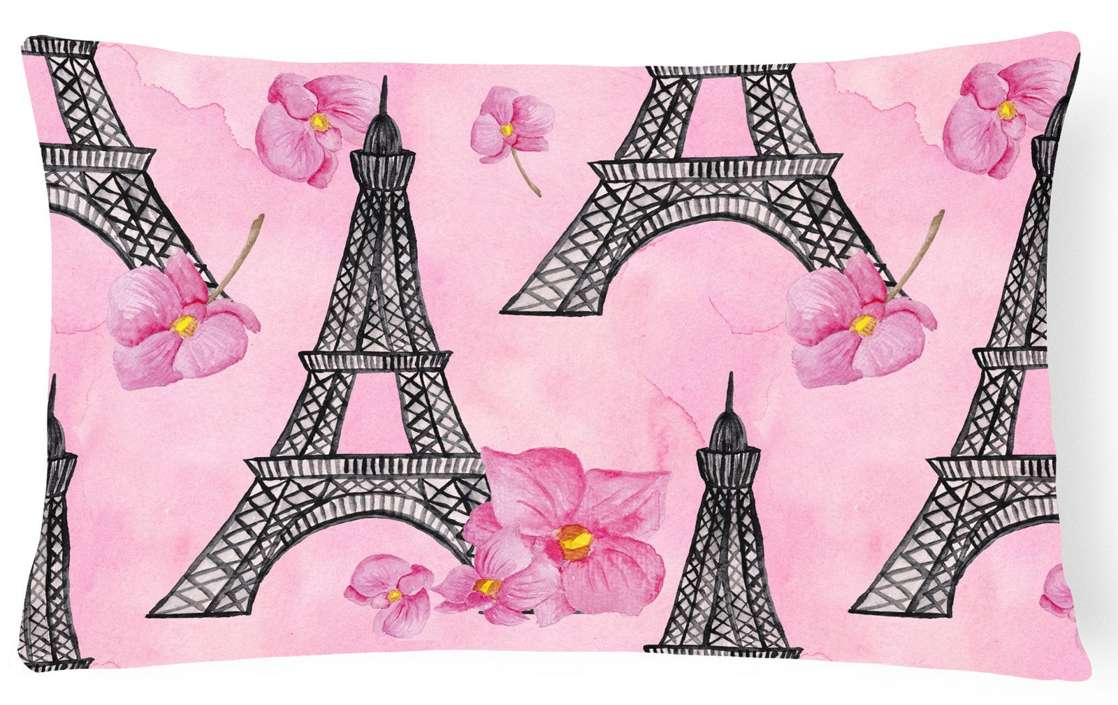 Watercolor Pink Flowers and Eiffel Tower Canvas Fabric Decorative Pillow BB7511PW1216 by Caroline's Treasures