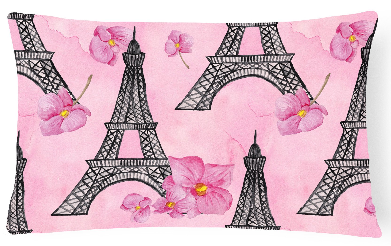 Watercolor Pink Flowers and Eiffel Tower Canvas Fabric Decorative Pillow BB7511PW1216 by Caroline's Treasures