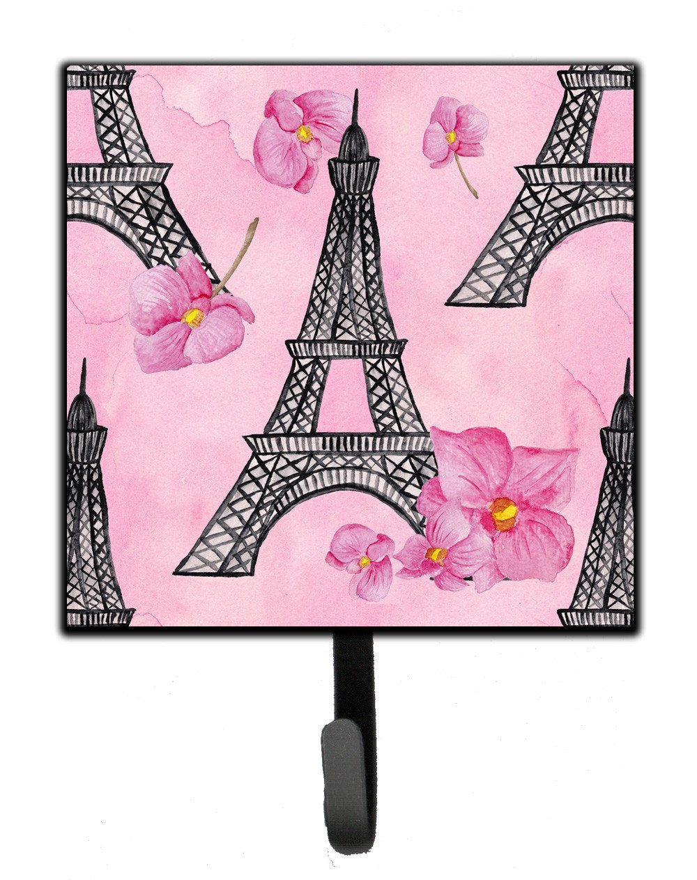 Watercolor Pink Flowers and Eiffel Tower Leash or Key Holder BB7511SH4 by Caroline&#39;s Treasures