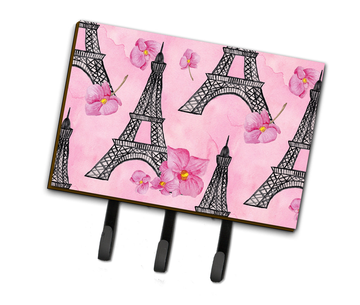 Watercolor Pink Flowers and Eiffel Tower Leash or Key Holder BB7511TH68  the-store.com.