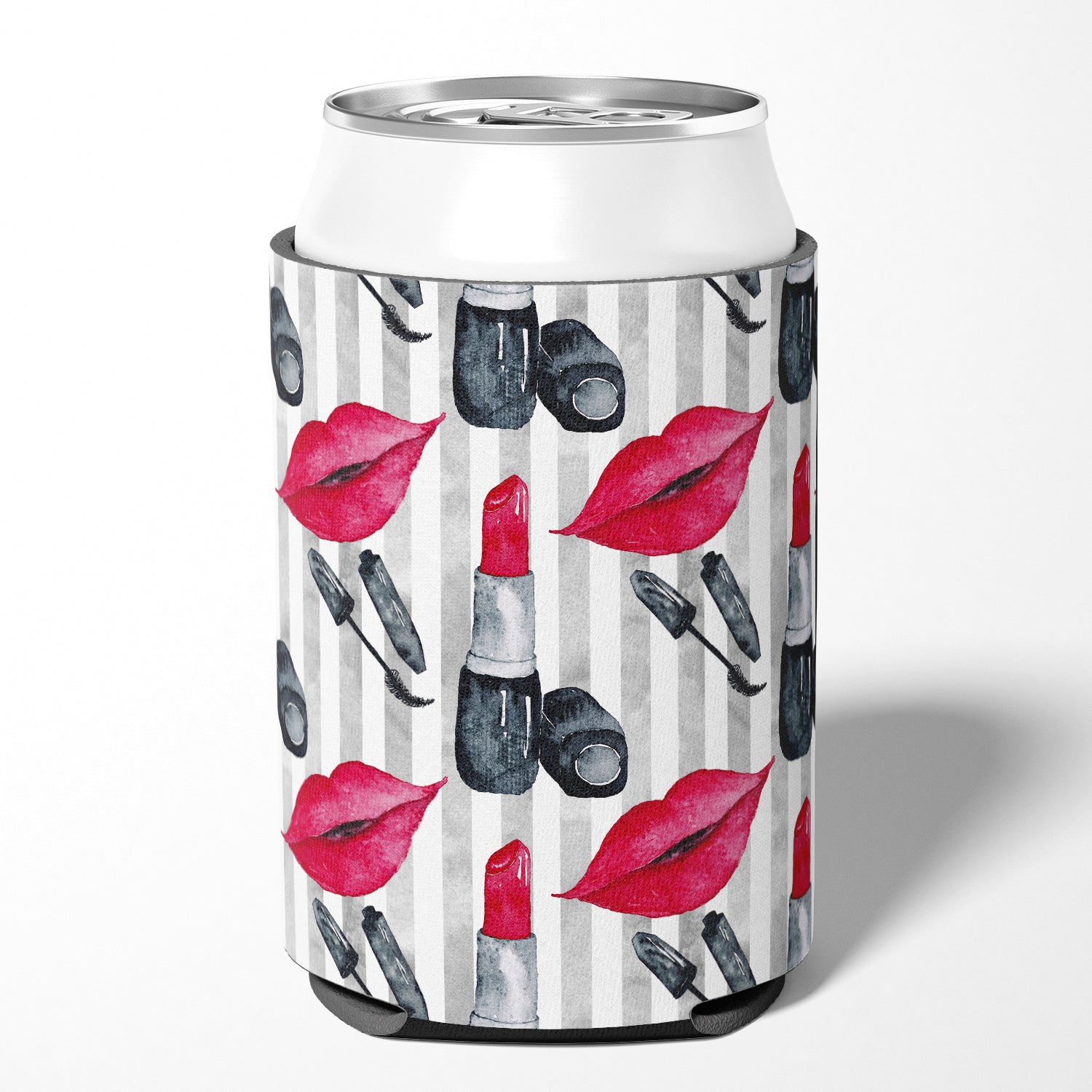 Watercolor Lipstick and Grey Stripes Can or Bottle Hugger BB7512CC  the-store.com.