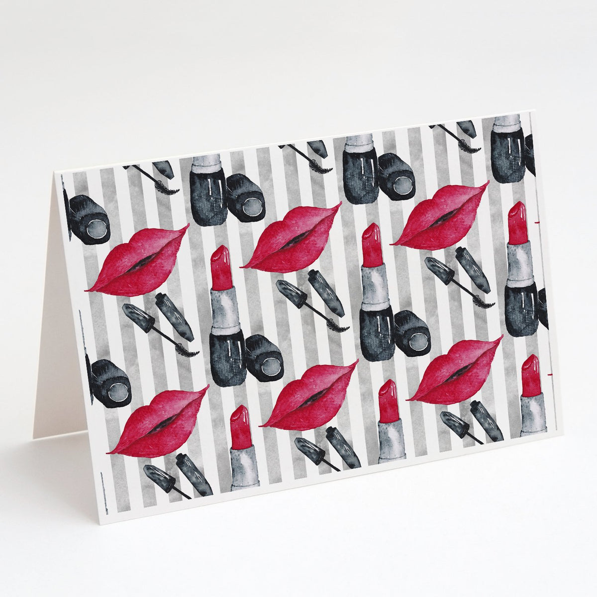 Buy this Watercolor Lipstick and Grey Stripes Greeting Cards and Envelopes Pack of 8