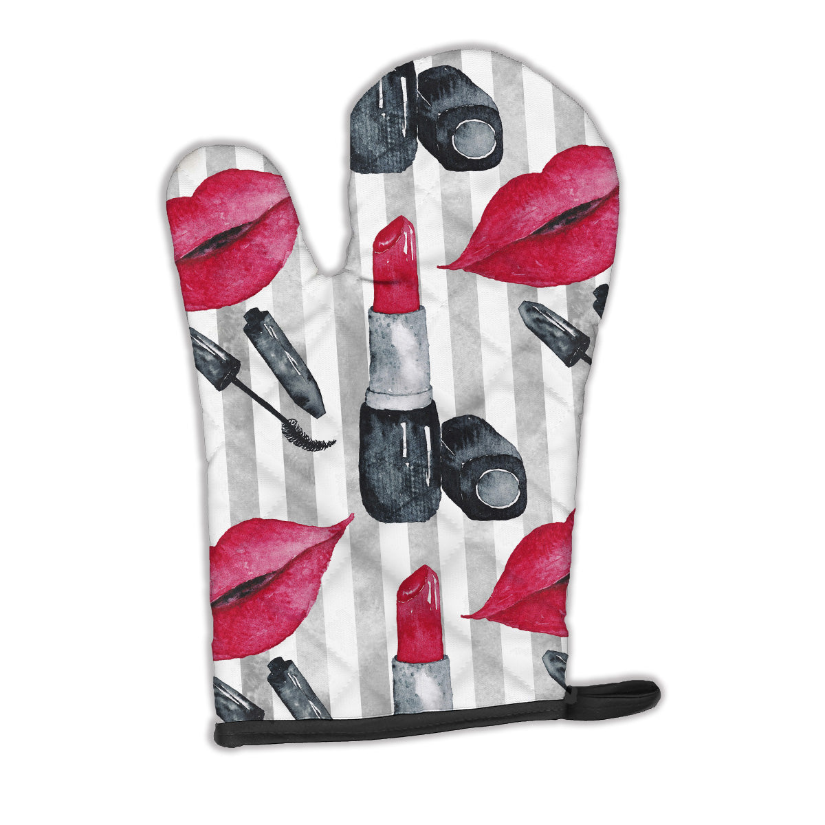 Watercolor Lipstick and Grey Stripes Oven Mitt BB7512OVMT  the-store.com.