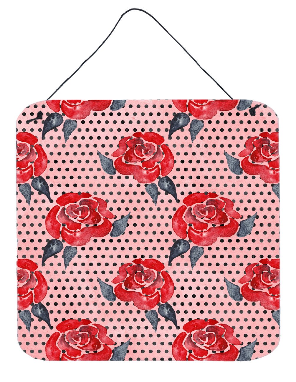 Watercolor Red Roses and Polkadots Wall or Door Hanging Prints BB7513DS66 by Caroline&#39;s Treasures
