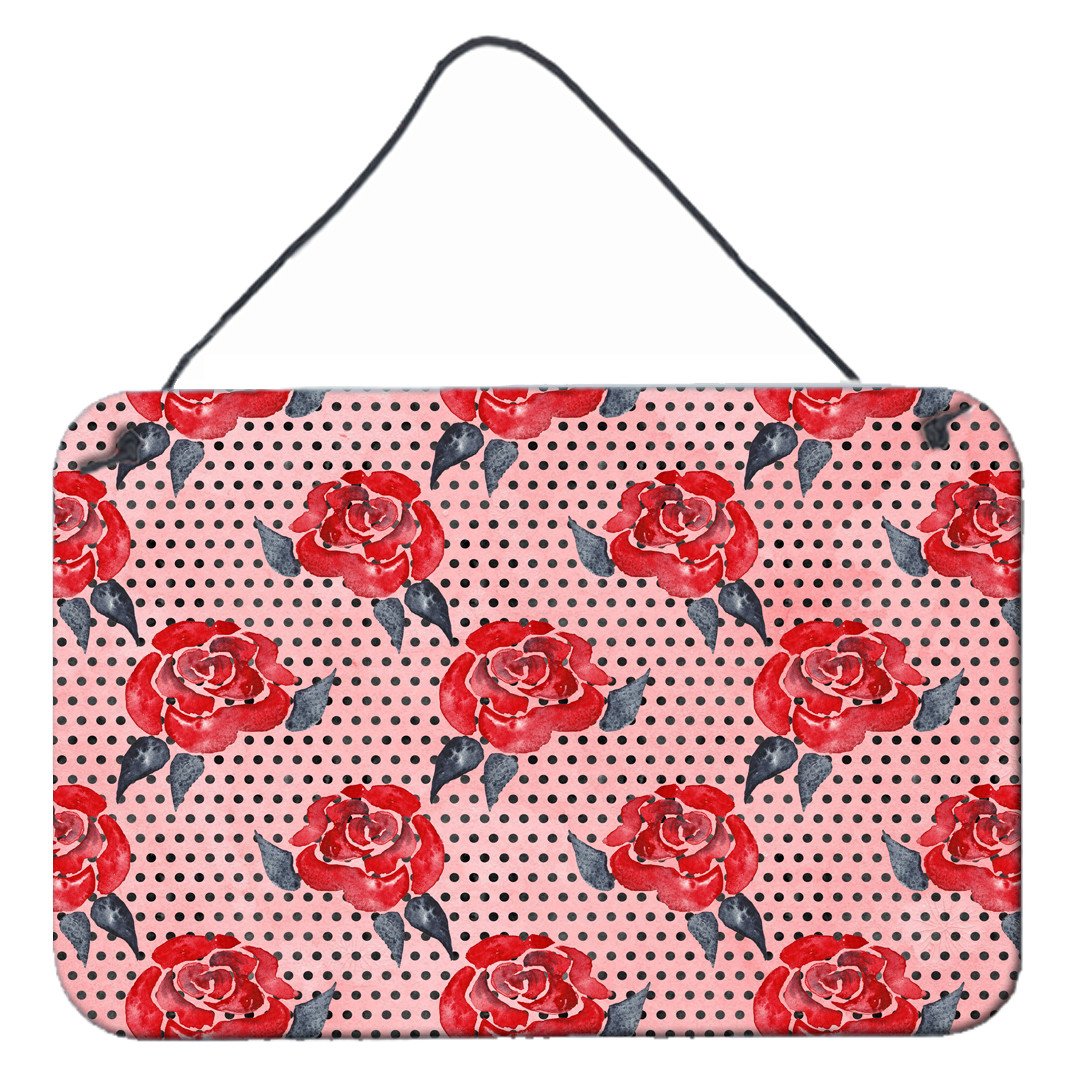 Watercolor Red Roses and Polkadots Wall or Door Hanging Prints BB7513DS812 by Caroline&#39;s Treasures