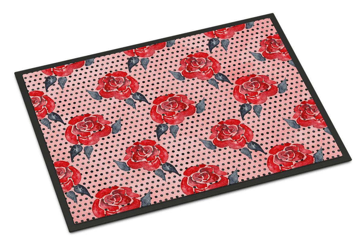 Watercolor Red Roses and Polkadots Indoor or Outdoor Mat 24x36 BB7513JMAT by Caroline&#39;s Treasures