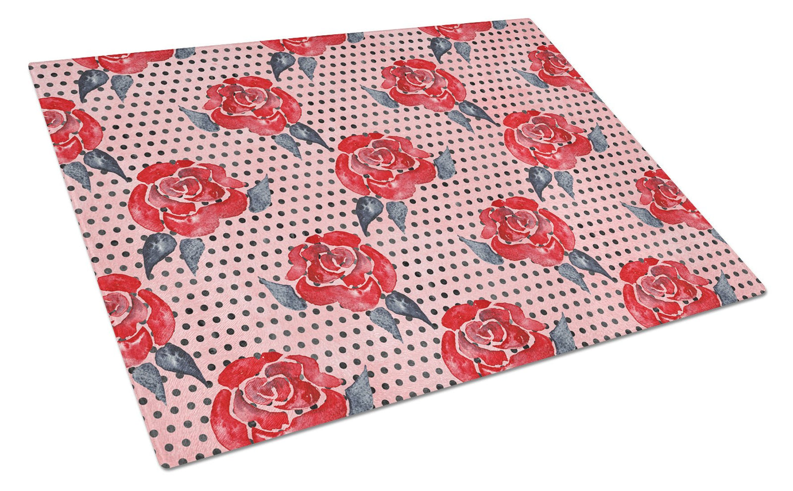 Watercolor Red Roses and Polkadots Glass Cutting Board Large BB7513LCB by Caroline's Treasures