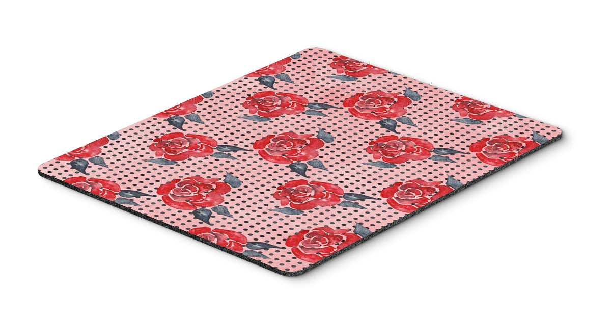 Watercolor Red Roses and Polkadots Mouse Pad, Hot Pad or Trivet BB7513MP by Caroline&#39;s Treasures