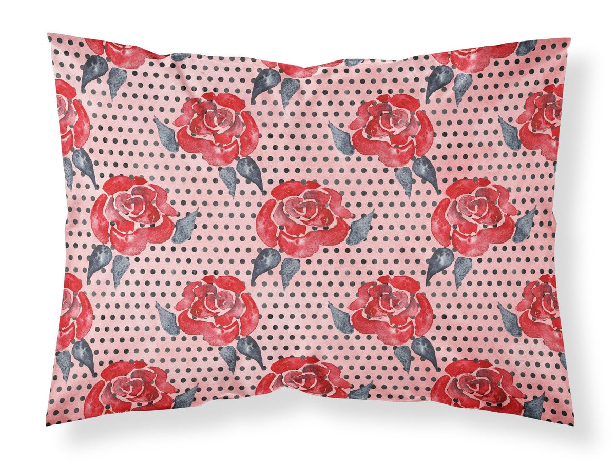 Watercolor Red Roses and Polkadots Fabric Standard Pillowcase BB7513PILLOWCASE by Caroline&#39;s Treasures